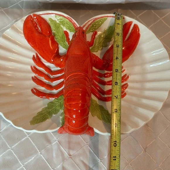 Large Vintage Red Lobster Majolica Style Pottery Shell Dish - Picture 8 of 9